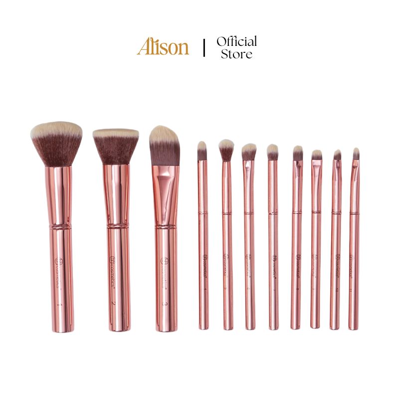 Set cọ BH Cosmetics Metal Rose 11 Piece Brush Set With Cosmetic Bag