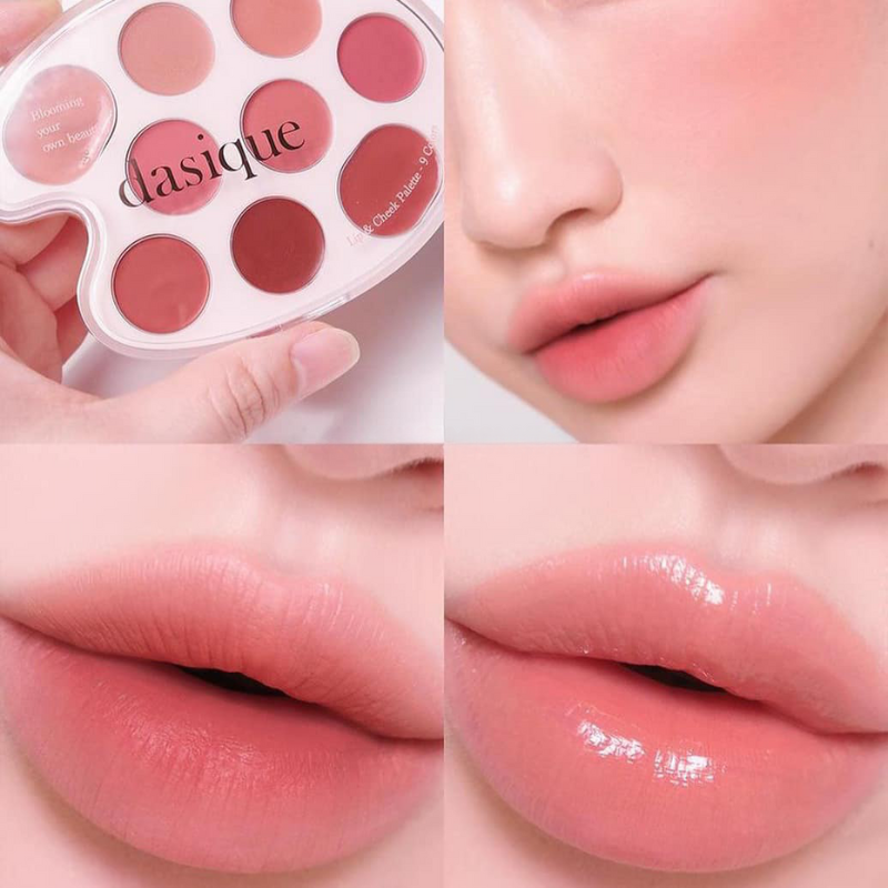 Công dụng của Dasique Mood Painting Lip & Cheek Palette 9g giúp trang điểm môi và má đẹp tự nhiên, bám màu lâu, dưỡng ẩm