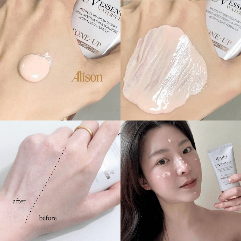 D'Alba Essence Waterfull Sun Cream chứa các thành phần có nguồn gốc từ thực vật không gây kích ứng.