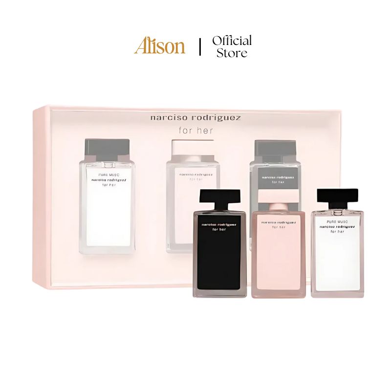 Set Narciso Rodriguez For Her (đen + hồng nhạt + trắng) 7.5ml x 3