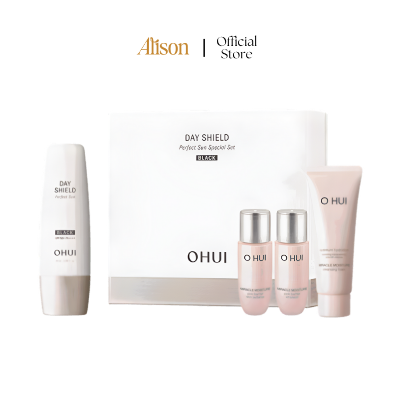 SET Kem Chống Nắng Ohui Day Shield Black SPF50 50ml + Sửa Rửa Mặt 40ml + (20x2)